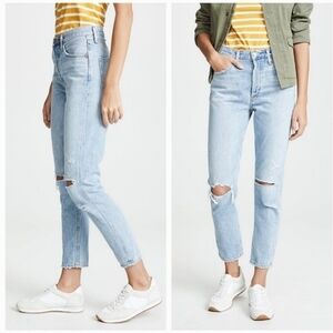 Agolde Jeans Light Wash Blue Jamie High Rise Classic Distressed Cotton Denim